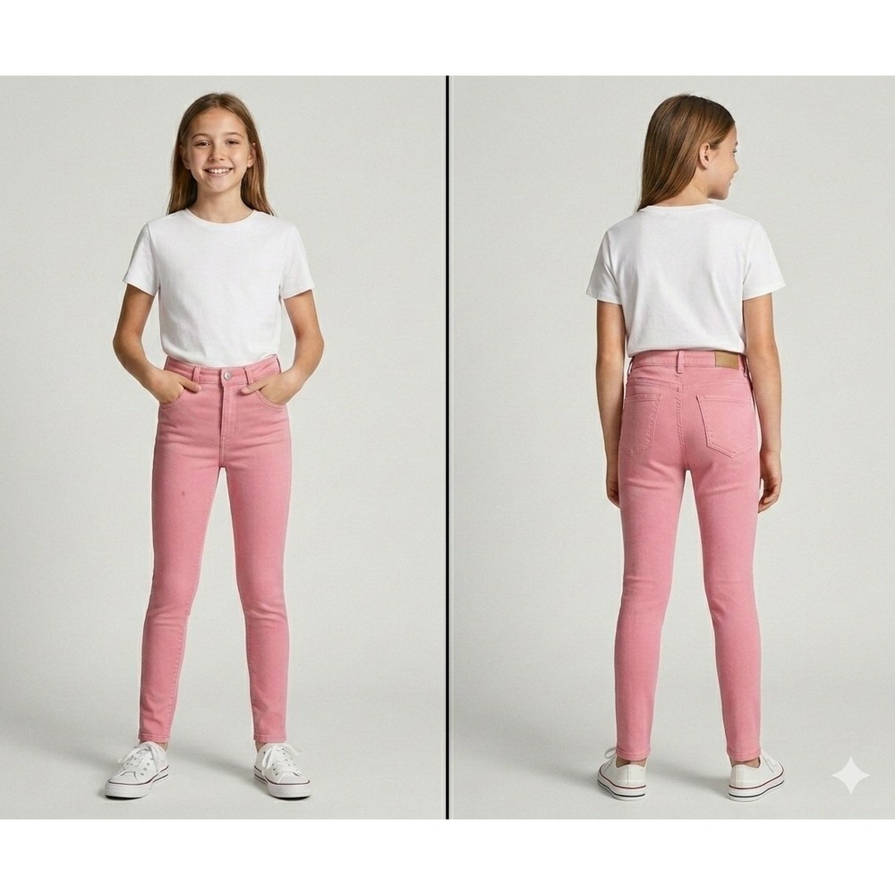 ZARA Kids Girls Pink Skinny Jeans 13-14 CM 164 High Waist Adjustable Denim